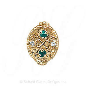 GS180 D/E - 14 Karat Gold Slide with Diamond center and Emerald accents 